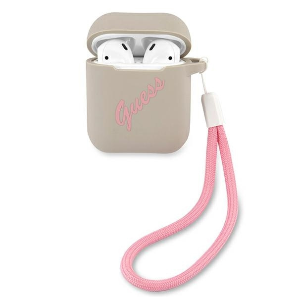 GUESS Case Silicone Cover Apple AirPods GUACA2LSVSGP Vintage Gray Pink Case