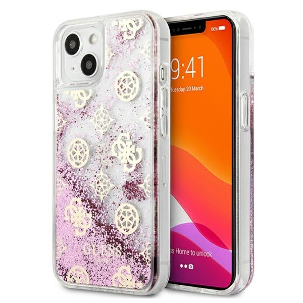 Pouzdro GUESS Apple iPhone 13 Mini Peony Liquid Glitter Pink Hardcase