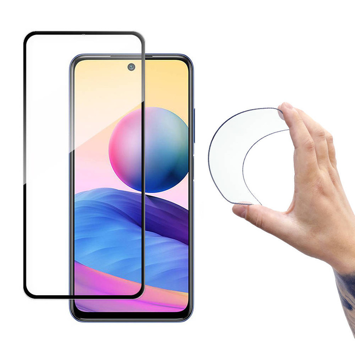 Wozinsky Full Cover Flexi Nano Glass Film Gehärtetes Glas Mit Rahmen Xiaomi Redmi Note 10 5G Schwarz