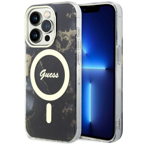 Case Guess GUHMP14LHTMRSK iPhone 14 Pro 6.1" black/black hardcase Golden Marble MagSafe Case