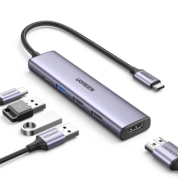 UGREEN CM478 USB-C to HDMI HUB Adapter, USB-A 3.0, 2x USB-A 2.0, PD