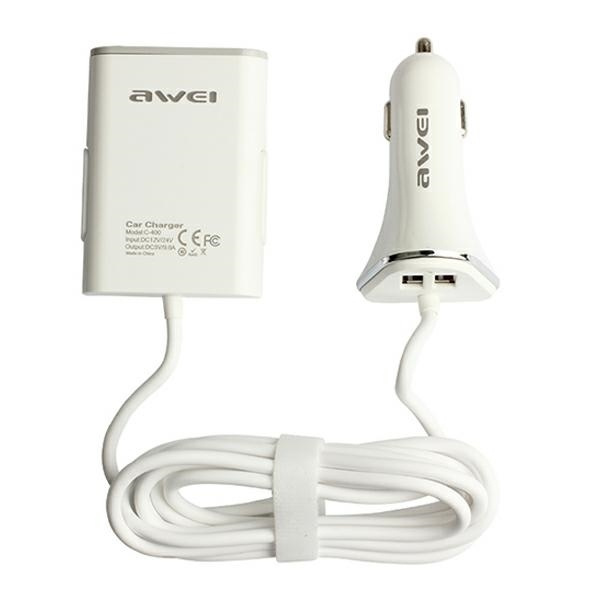 Charger Car AWEI 4X USB-A C-400 9.6A High Speed White