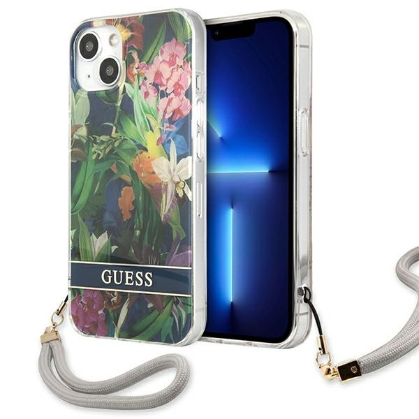 Case GUESS Apple iPhone 13 Mini Flower Strap Blue Hardcase