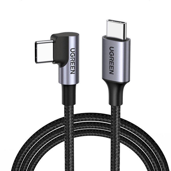 Ugreen US255 USB-C na šikmý kulatý kabel USB 2.0 CM/M Hliníková skořepina Niklování 0,5 m Šedočerná