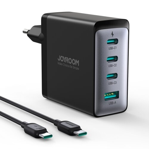 Joyroom JR-TCG04EU Chargeur GaN 100W 3x USB-C USB-A + Câble USB-C / USB-C 100W - noir