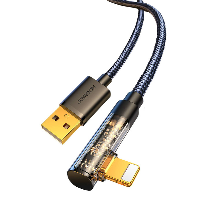 Joyroom Angled Lightning - USB-Kabel für schnelles Aufladen und Datenübertragung 2,4 A 1,2 m schwarz (S-UL012A6)