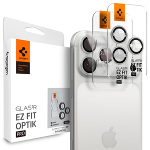 PROTECTEUR DE CAMÉRA Spigen OPTIK PRO GLAS.TR "EZ FIT" PROTECTEUR DE CAMÉRA 2-PACK IPhone 16 PRO / MAX / 17 PRO / MAX SILVER