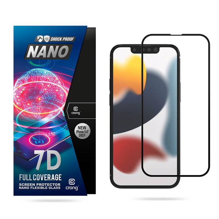 Hybridní Sklo CRONG iPhone 13 mini 7D nano flexibilní sklo – nepraskající 9H pro celou obrazovku