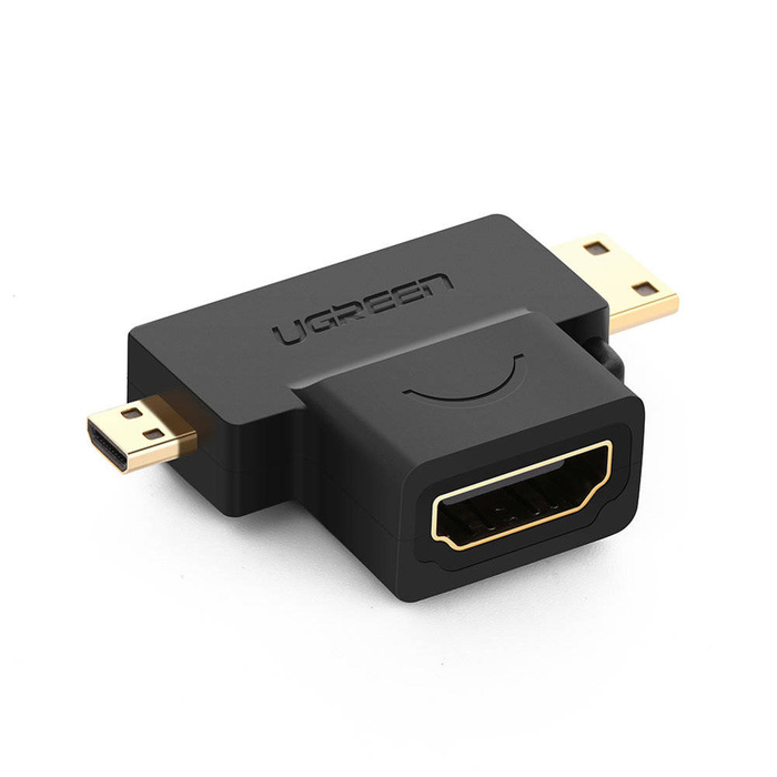 Ugreen adaptér HDMI typu A (samice) na mini HDMI (samec) / micro HDMI (samec) černý (20144)