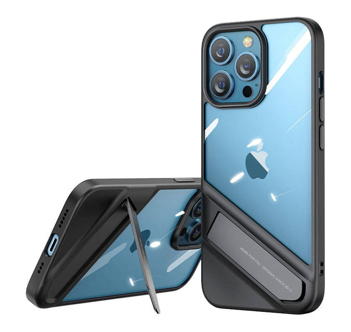 Ugreen Fusion Kickstand Case pevné puzdro s gélovým rámom a stojanom pre iPhone 13 Pro čierne (90153)