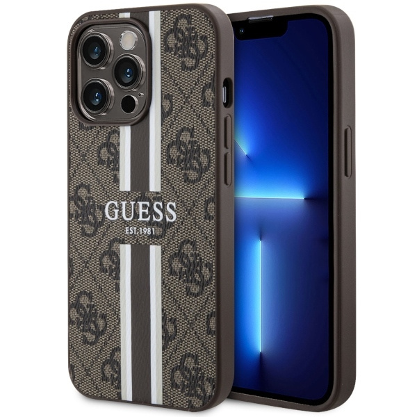 Case Guess GUHMP13LP4RPSW iPhone 13 Pro / 13 6.1" brown/brown hardcase 4G Printed Stripes MagSafe Case