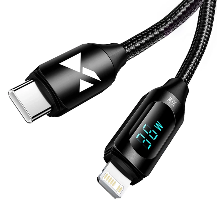 USB-C Cable - Lightning Wozinsky WUCLC2 with LED Display 36W 2m - Black