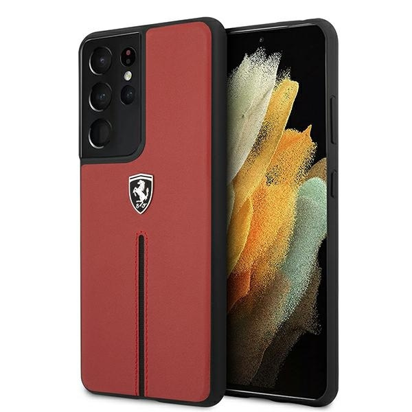 FERRARI Samsung Galaxy S21 Ultra G998 Off Track Leder Nylon Streifen FEOSIHCS21LRE Rot HardHülle