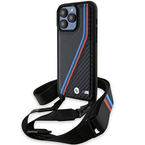 Case Bmw Bmhcp15l23psvtk IPhone 15 Pro 6.1" Black/Black Hardcase M Edition Carbon Tricolor Lines & Strap Case