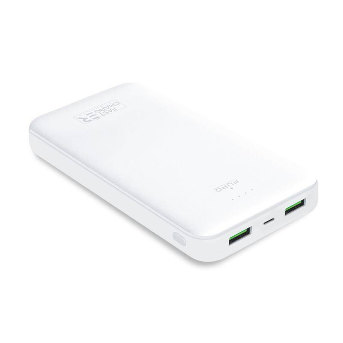 PURO White Fast Charger Power Bank - Powerbanka pro smartphony a tablety 20000 mAh, 2xUSB-A + 1xUSB-C (bílá)