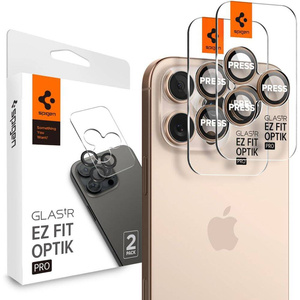 Spigen IPhone PROTECTEUR DE CAMERA OPTIK PRO GLAS.TR "EZ FIT" PROTECTEUR DE CAMERA 2-PACK 16 PRO / PRO MAX DESERT TITANIUM