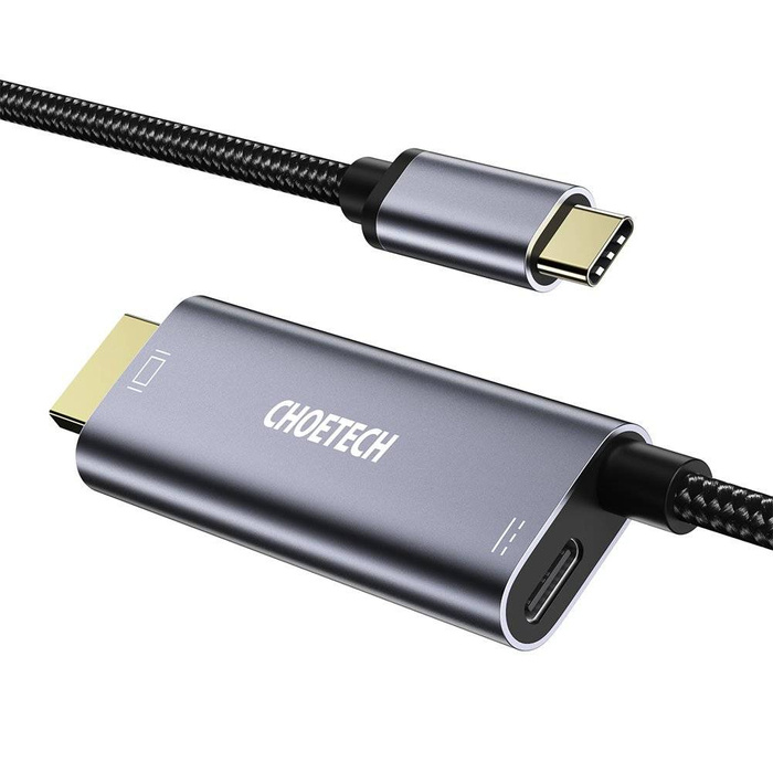 Choetech adaptateur USB Type C à HDMI 4K + USB Type C PD pour MacBook / PC 1.8m gris (XCH-M18GY)