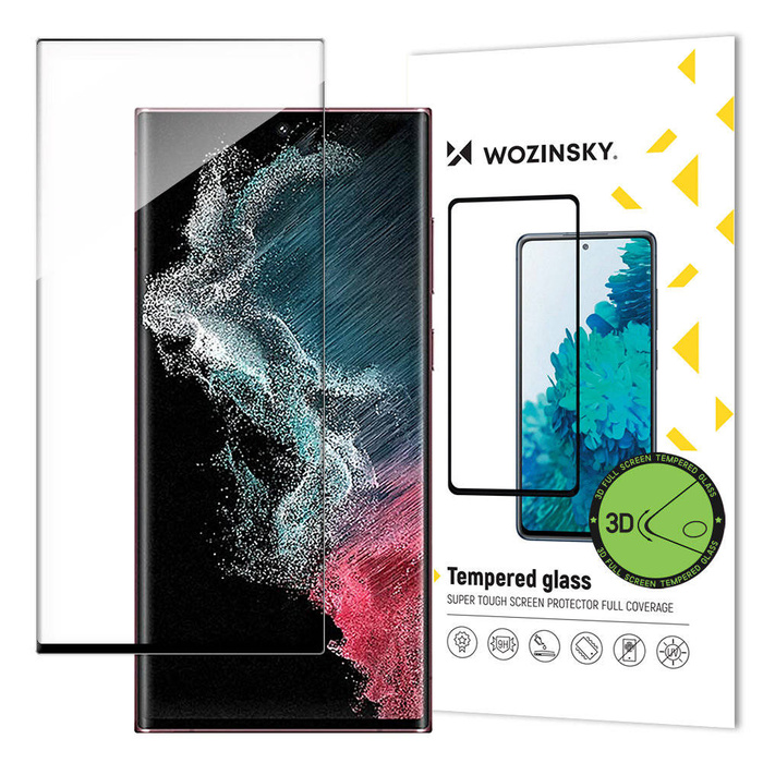 3D Edge Nano Flexi Glass Glass Folie Celoobrazovkové tvrzené sklo s rámečkem pro Samsung Galaxy S22 Ultra Transparent