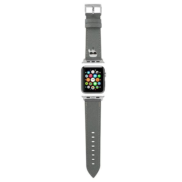 Karl Lagerfeld KLAWLOKHG Apple Watch Řemínek 42/44 / 45 mm stříbrný / stříbrný řemínek Saffiano Karl Heads