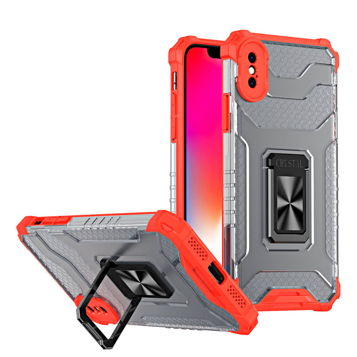 Křišťálový kroužek Case pancéřovaný hybridní pouzdro kryt + magnetic držák iPhone XS Max červený