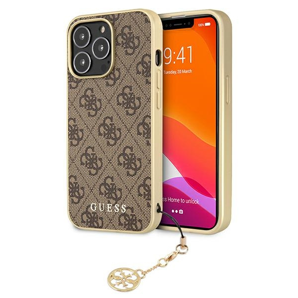 Pouzdro GUESS Apple iPhone 13 Pro 4G Charms Collection Brown Hardcase