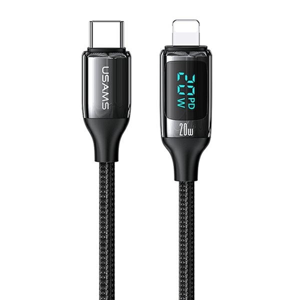 USAMS U78 USB-C to Lightning LED 1,2 m 20W PD Fast Charge opletený Kabel černý / černý SJ545USB01 (US-SJ545)