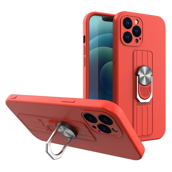 Ring Case silikonew case with holderem finger and stand for Samsung Galaxy A12 red