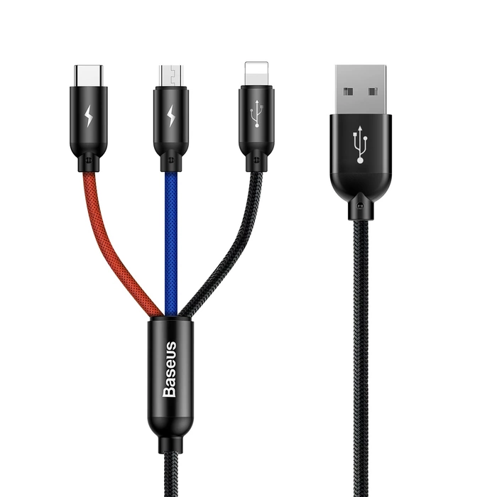 Kabel USB BASEUS 3v1 USB-C Lightning Micro 3,5A 0,3 m černý