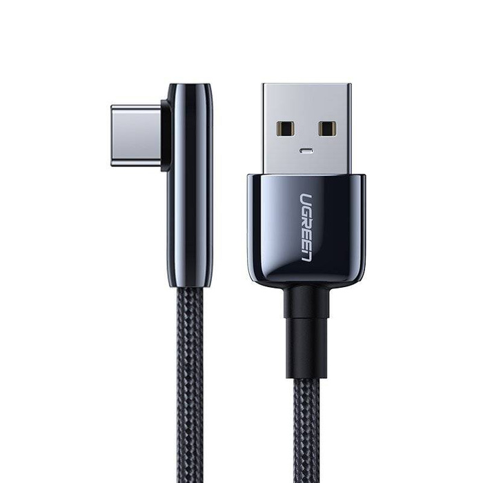 Ugreen pravoúhlý kabel s bočním USB konektorem - USB Type C 5 A Quick Charge 3.0 SCP FCP 0,5 m černý (70282 US313)