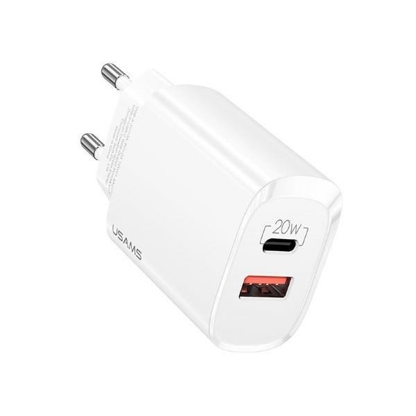 Charger Networked USAMS 1xUSB-C 1xUSB T35 PD3.0 QC3.0 20W Fast Charging CC121TC01 US-CC121 White