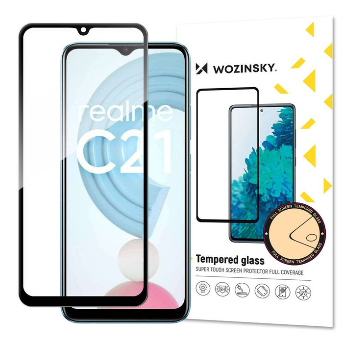 Wozinsky superharter Full Glue Full Glue Full Screen Tempered Glass mit Case Friendly Realme C21 Black Frame