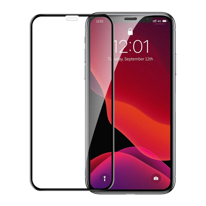 Verre trempé plein écran Baseus avec cadre 0.23mm 9H iPhone 11 / iPhone XR 2 pcs + positionneur noir (SGAPIPH61-APE01)