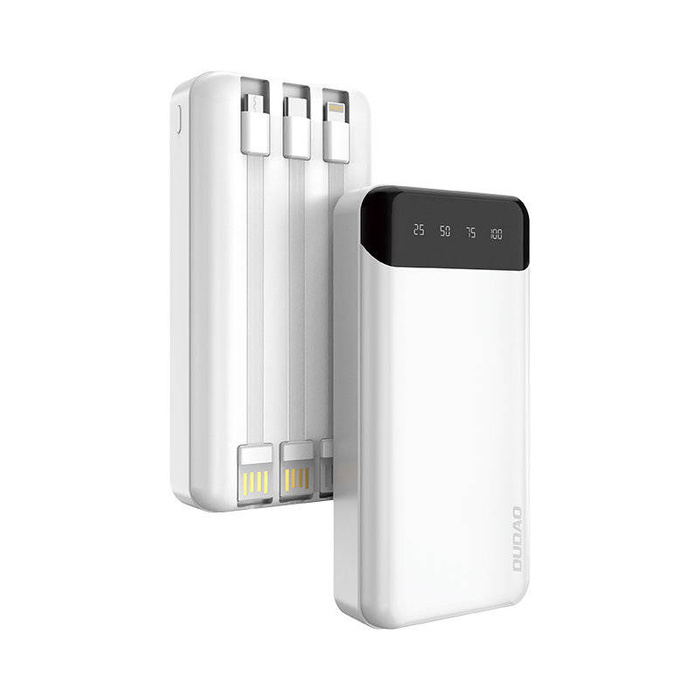 Dudao powerbank capacitif avec 3 câbles intégrés 20000mAh USB Type C + micro USB + Lightning blanc (Dudao K6Pro+)