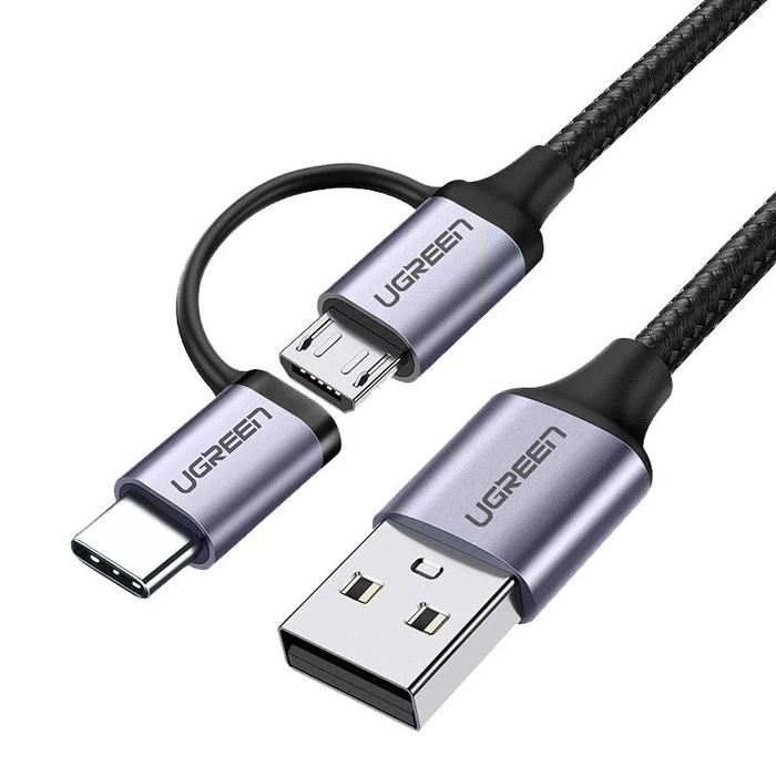 Ugreen cable 2in1 USB - micro USB / USB Type C cable 1m 2.4A black (30875)