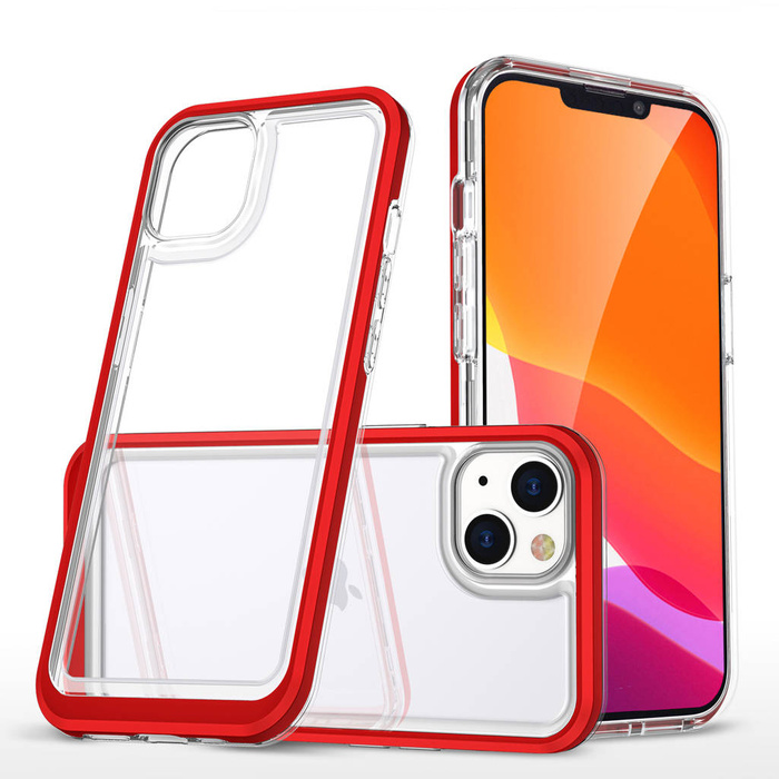 Custodia trasparente 3in1 per iPhone 13 Frame Cover Gel rossa