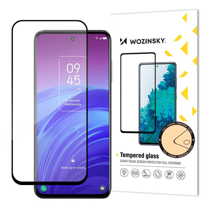 Wozinsky Full Glue Full Glue Full Screen Tempered Glass mit Case Friendly TCL 20L Black Frame