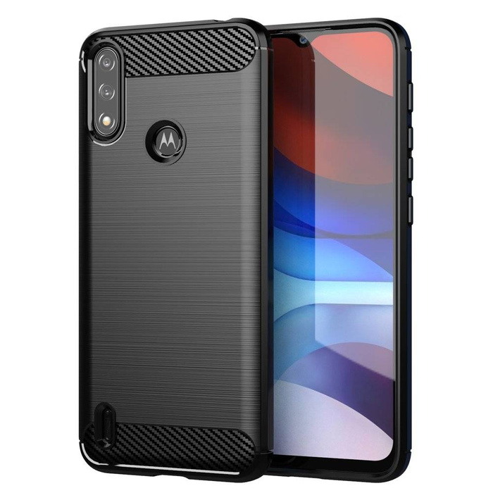 Carbon Case Flexibel Handyhülle TPU Schutzhülle für Motorola Moto E7 Power schwarz