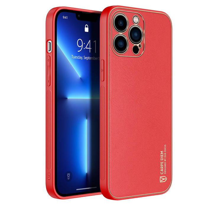 Dux Ducis Yolo elegante custodia realizzata in morbido TPU e pelle PU per iPhone 13 Pro Max rosso