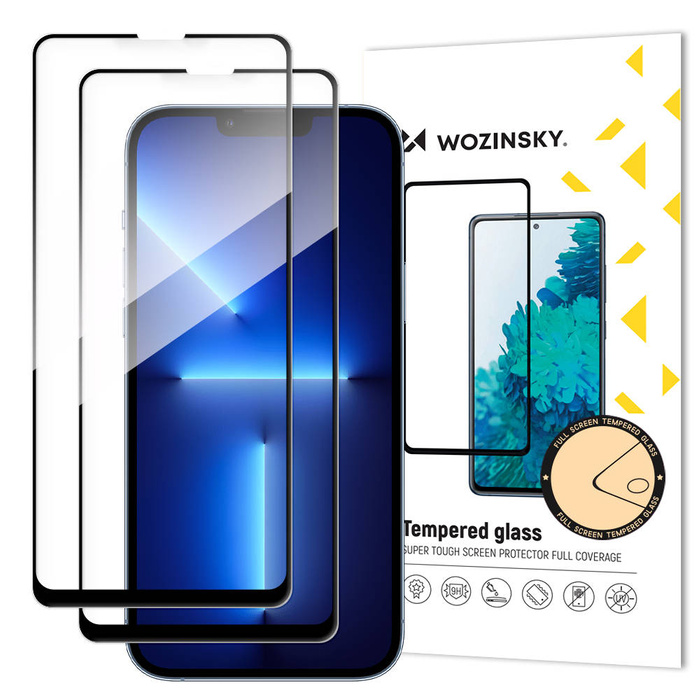 Wozinsky Set aus 2x Super Durable Full Glue Tempered Glass Vollbild mit Rahmen Case Friendly iPhone 13 Pro / iPhone 13 Schwarz