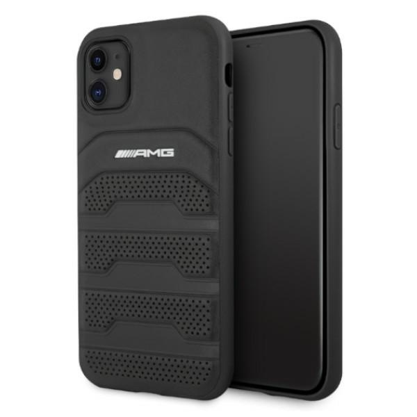 AMG AMHCN61GSEBK iPhone 11 6.1" black/black hardcase Leather Debossed Lines