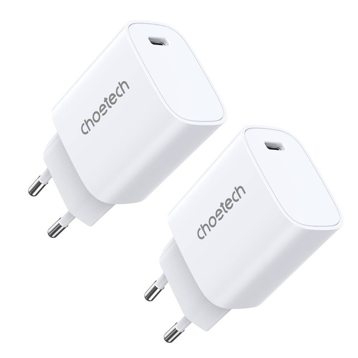 Kit chargeur secteur Choetech Q5004 20W PD iPhone 12/13 blanc (2pcs)