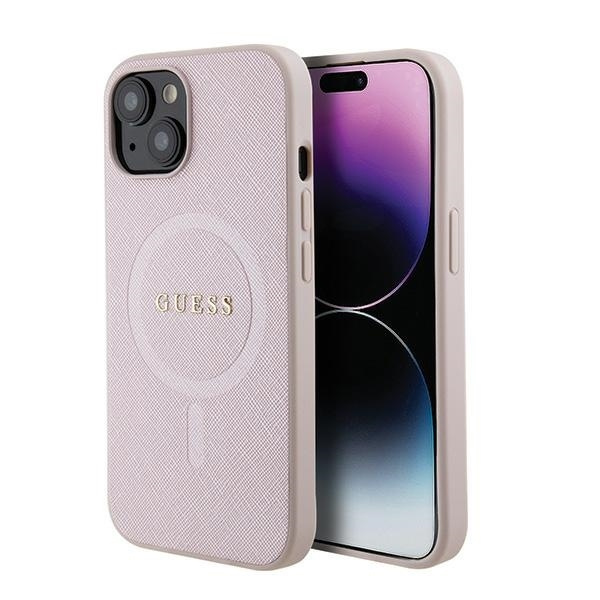 Coque Guess GUHMP15SPSAHMCP iPhone 15 6.1" rose/rose rigidecase Saffiano MagSafe Case