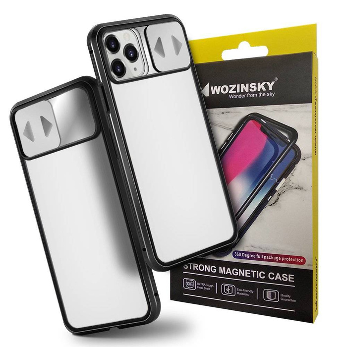 Wozinsky Magnetic Cam Slider Case Magnetic 360 Full Phone Cover Glass Screen Cover Camera Huawei P40 Black