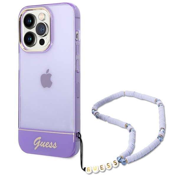 Case GUESS Apple iPhone 14 Pro Translucent Pearl Strap Purple Hardcase