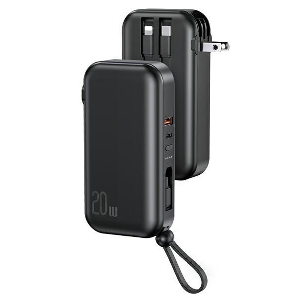 USAMS Powerbank PB63 3in1 10000mAh 20W Quick Charge US+EU Stecker + Kabel USB-C/Lightning/MicroUSB schwarz/schwarz 10KCD17201 (US-CD172)