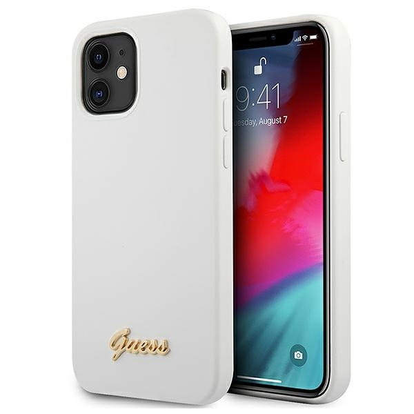 Case GUESS Apple iPhone 12 Mini Metal Logo Script White Hardcase