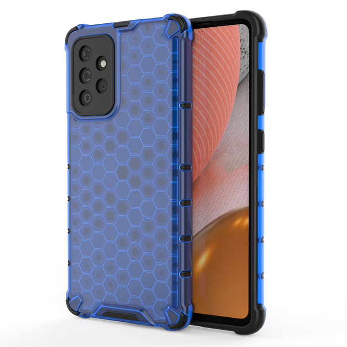 Cover blindata a nido d&#39;ape con cornice in gel per Samsung Galaxy A72 4G blu