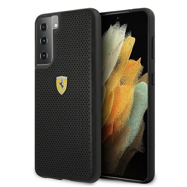 Coque FERRARI Samsung Galaxy S21 G991 On Track Etui rigide noir perforé FESPEHCS21SBK