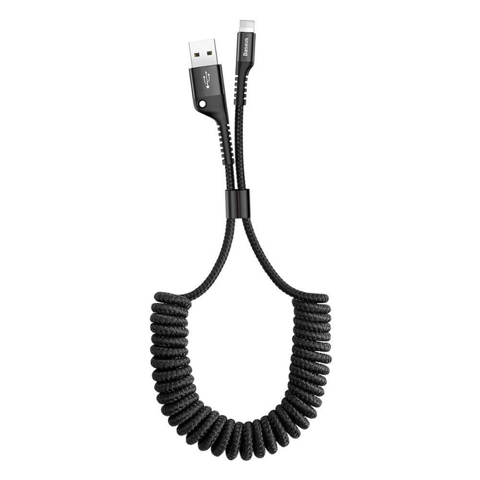 Baseus Fish Eye Spring Data Cable pružina USB / Lightning 1M 2A kabel černý (CALSR-01)