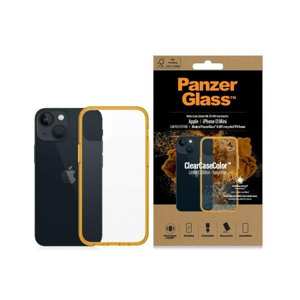 PanzerGlass ClearCase iPhone 13 Mini 5.4" Antibakteriell Militärische Qualität Tangerine 0328